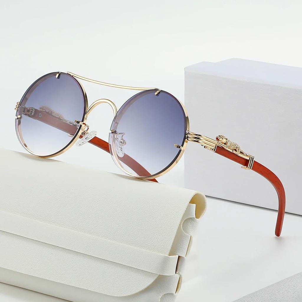 New Fashion Round Double Beam Leopard Head Men'S Sunglasses Luxury Metal Frame Women'S Multi Color Outdoor Travel Sunglasses