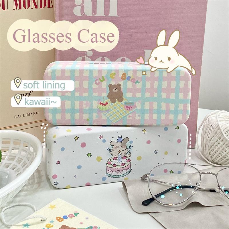 Cute Cartoon Bear Dog Glasses Case for Girl Travel Portable PU Leather Anti-pressure Dustproof Organizer Sunglasses Storage Box