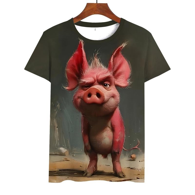 Funny Pig Pattern Men T Shirt 3D Printed Animal Tshirt Crew Neck T-Shirt Summer Street Short Sleeve Casual Tee Shirts Tops