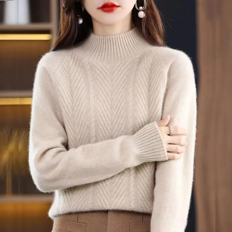 Suéteres de moda Otoño Invierno Cálido Lana Suave Suéter de Manga Larga Jumpers para Mujeres Grueso Suelto Elasticidad Cuello Alto Suéteres Top de Punto