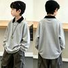 Color Block Korean Style Boys' Long Sleeve Polo Shirt - Patchwork Lapel T-shirt for Spring & Autumn (Ages 6-12)