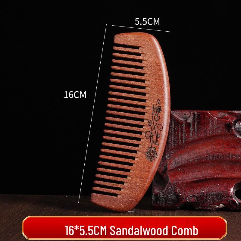 Engraved Sandalwood Long Handle Wide Tooth Scalp Comb