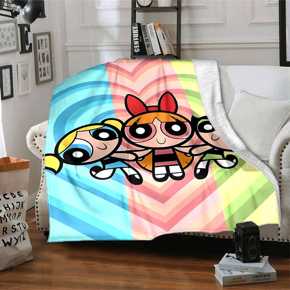 1pc Powerpuff Girls Flannel Throw Blanket Lightweight Soft Warm All Season Blanket for Sofa, Bed, Travel,L1028006