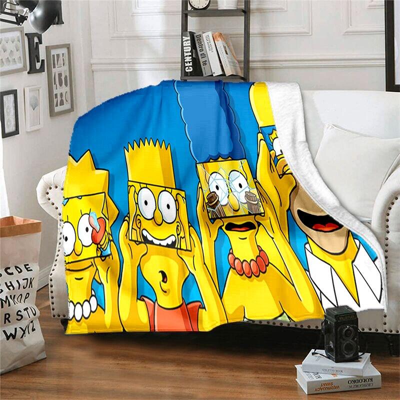 S-Simpson Měkký plyšový rozkládací pohovka Hodící Cartoon Moderní flanelové přikrývka Potah Tištěná přikrývka Dárek Piknikové deky