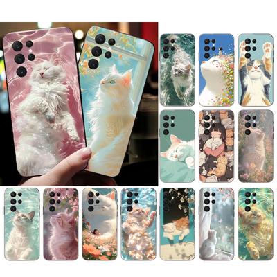 Cute White Cat Phone Case For Samsung Galaxy S25 S24 S23 S22 S21 Ultra S24 S23 S22 S21 S25 Plus S24 FE