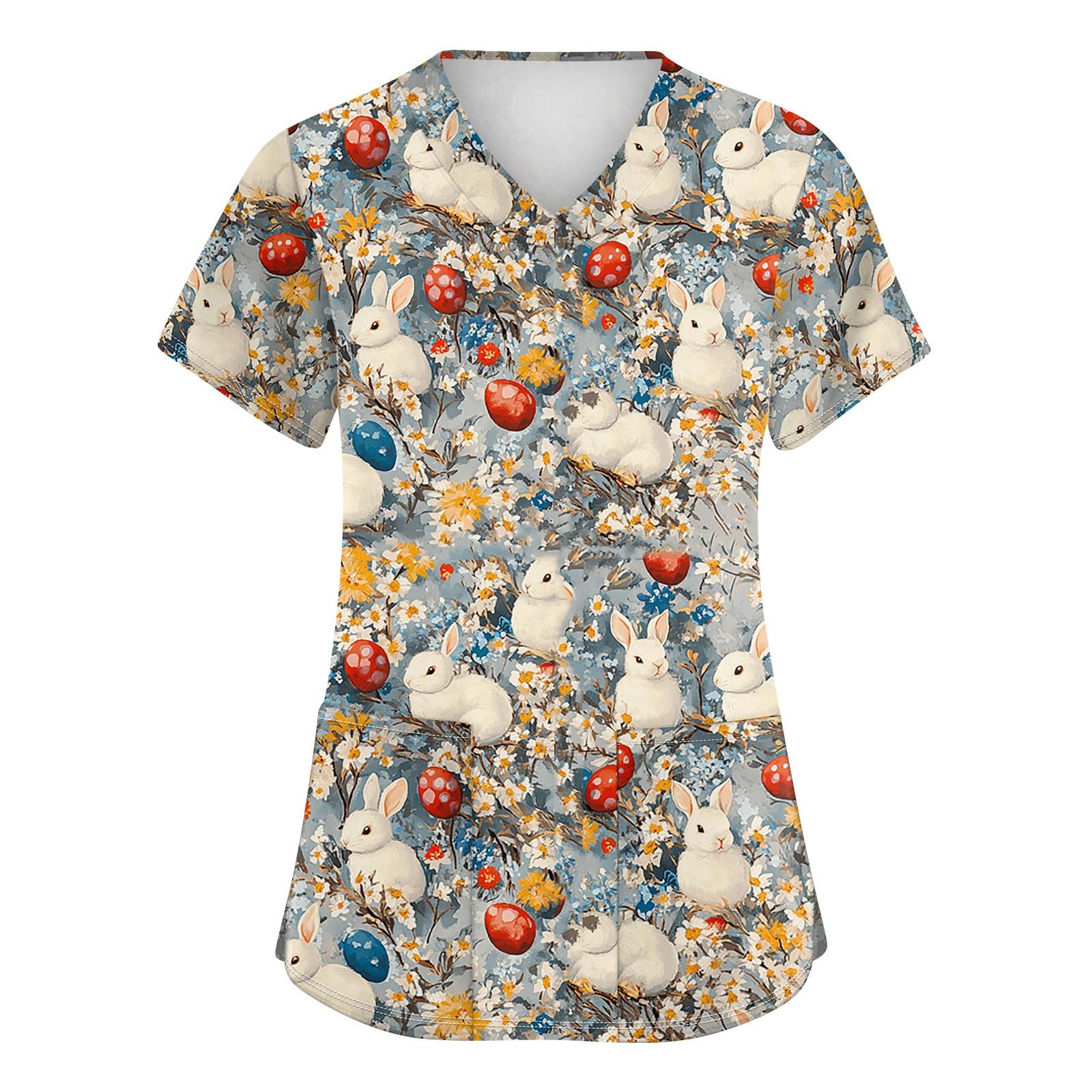 

Женская мода с v-образным вырезом, короткими рукавами и карманами, топы с принтом XXXXXL