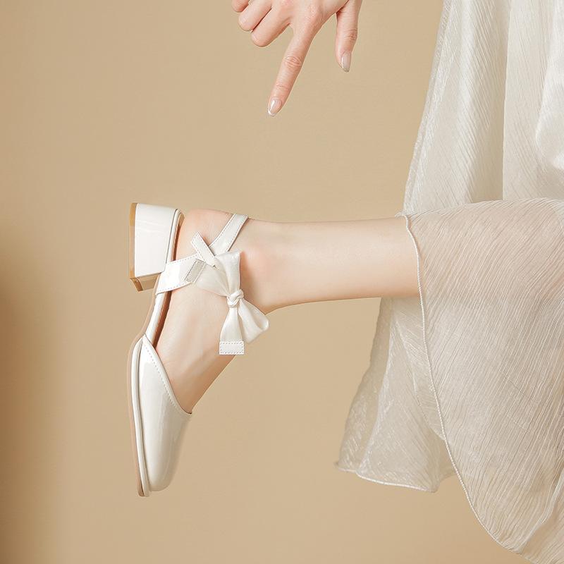 Summer New Sandals Women's Spring Thick Heel Bow with Skirt French Bag Head Mary Jane Single Shoes