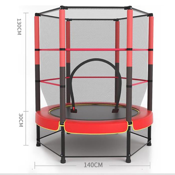 Trampoline enfant et adulte-k ikido-ø 140x160h-trampoline de jardin avec filet de sécurité-ressort-cadre en acier-rouge