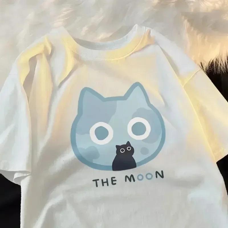 Summer Japanese Anime Anime Cat Short-sleeved Cotton Breathable Printed T-shirt Loose Versatile Harajuku Cute Men Student