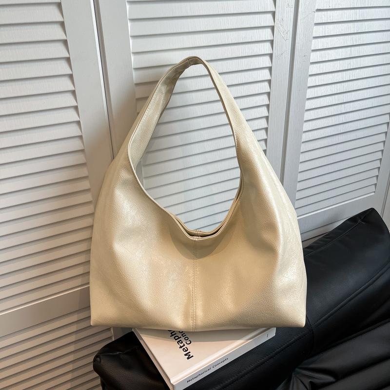 Korean minimalist lazy style tote bag for women, 2026 summer vintage soft leather versatile one-shoulder underarm bag