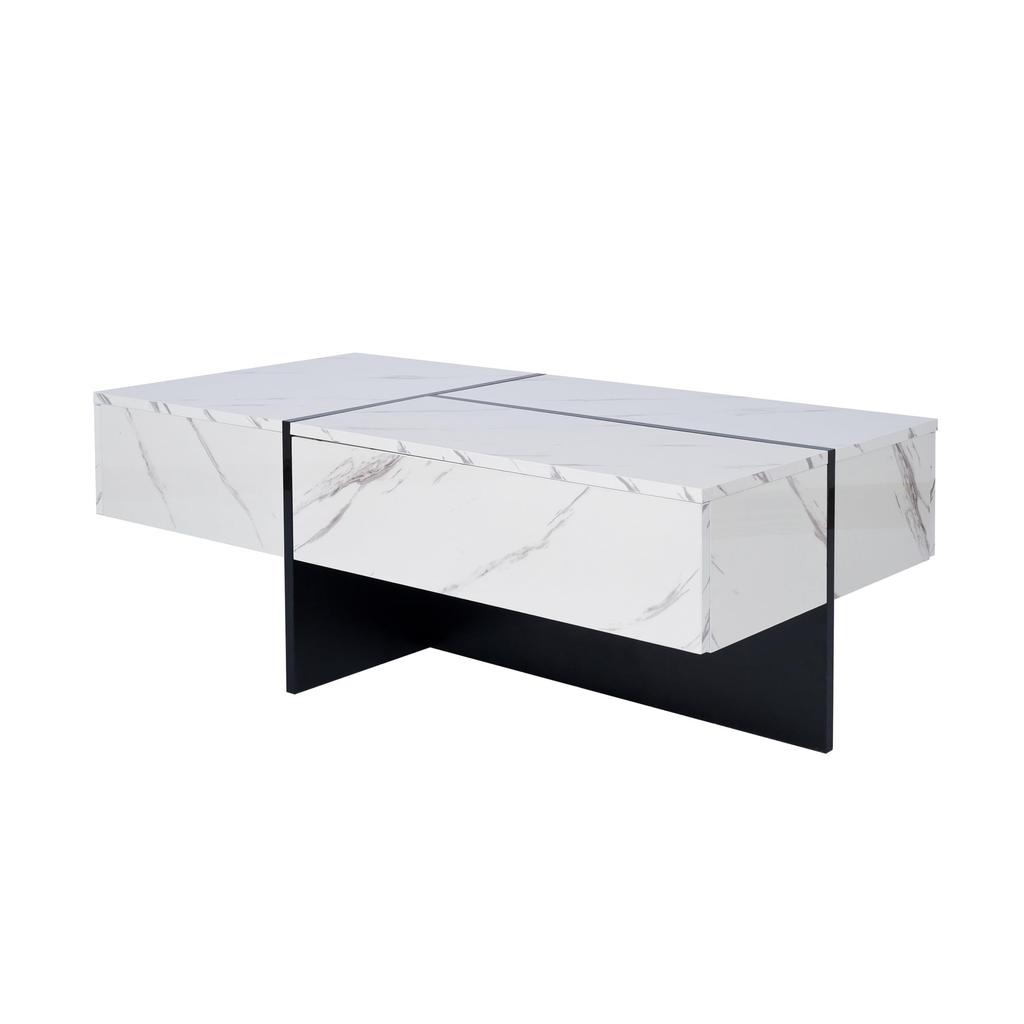 Living Room Table, LED Coffee Table with Storage, High-Gloss Coffee Table with Drawers, Modern Coffee Table