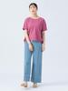 Beams Heart Back Mixed Material Crew Neck One Size S/S Tee, Tuck, Pullover, Women's, Berry,
