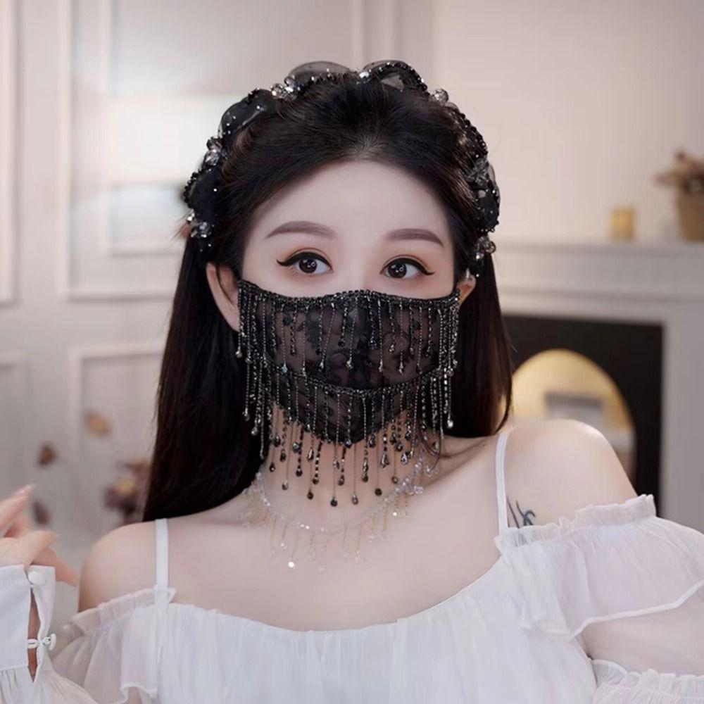 Rhinestone Bling Face Mask Breathable Cosplay Mask Fashion Women's Veil Mask Dance Party