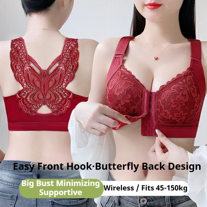 Front Buckle Seamless Underwear Thin Section Women's Big Breasts Small Beautiful Back Adjustable Large Size Bra Gather and Close The Breast Bra