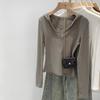 Damen Koreanischer Rosa Kapuzen-Strick-Cardigan-T-Shirt - Herbst/Winter 2025 Kollektion, Vielseitig als Innenlage oder Oberbekleidung
