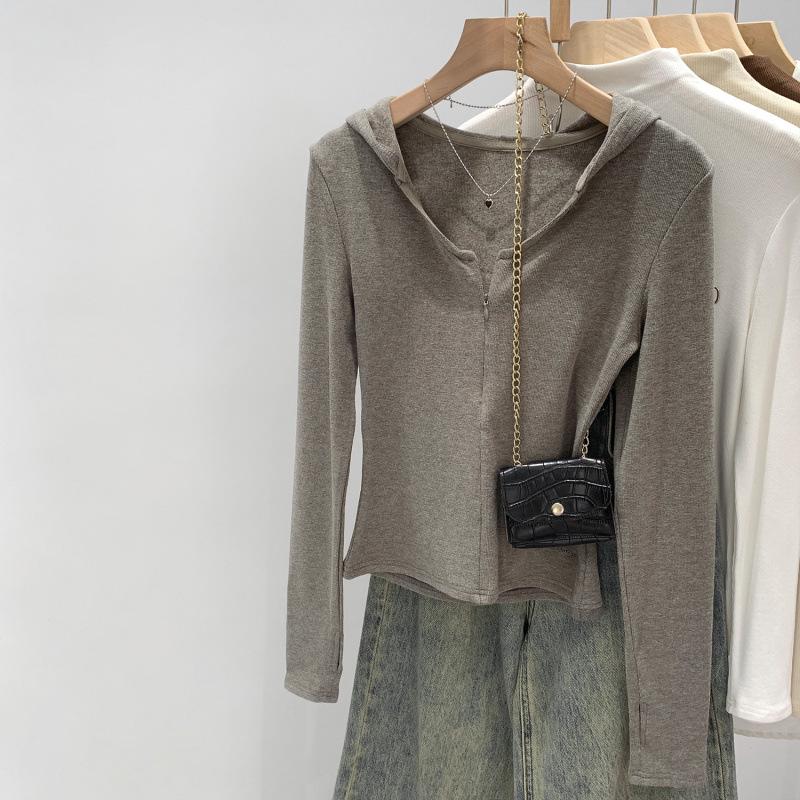

Women s Korean Pink Hooded Knit Cardigan T-Shirt - Autumn/Winter 2025 Collection, Versatile Inner Layer or Outerwear Large серый