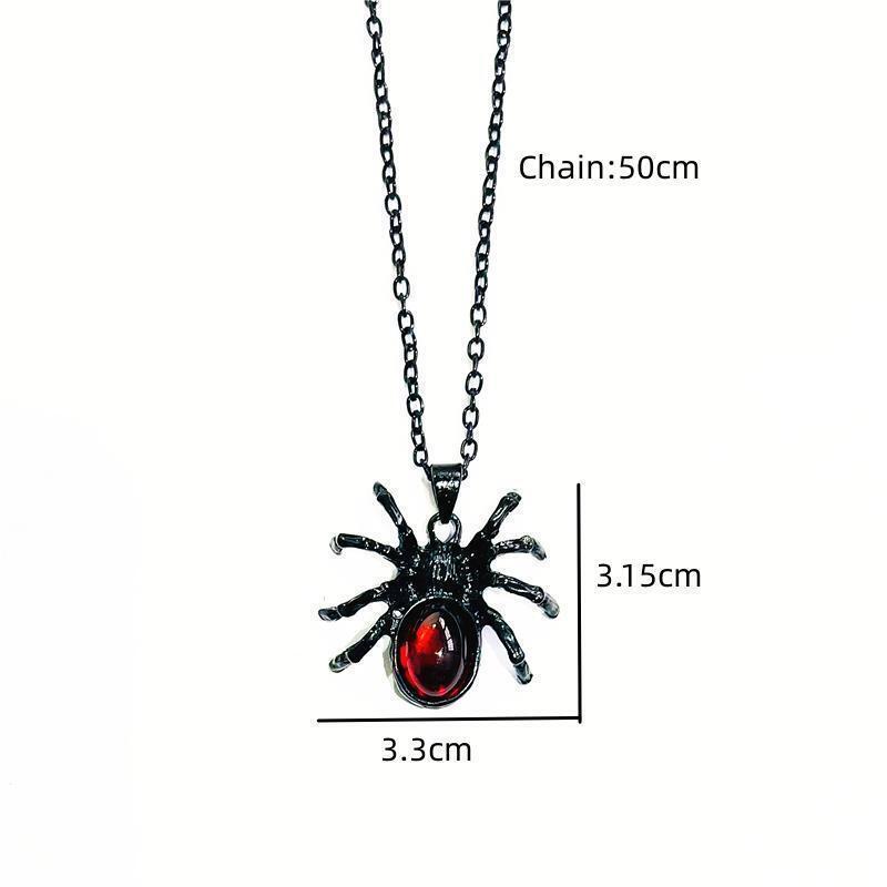 Gothic Punk Red Crystal Spider Pendant Necklace For Women With Alloy Chain