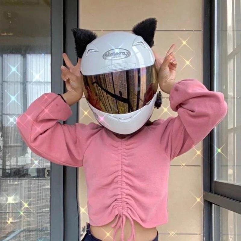 1Pair Cat Plush Ears Helmet Decor Cute Motorbike Cycling Styling Helmet Decorate Sticker Accessories Cosplayer Decoration Gift