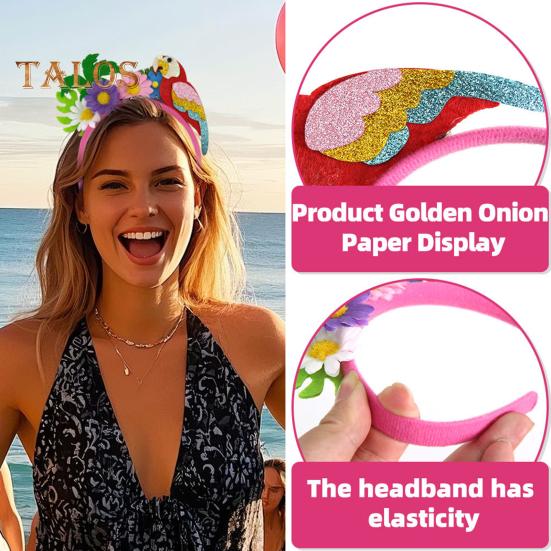 Summer Hawaiian Luau Headbands Palm Tree Flamingo Felt Beach Party Hair Accessory for Tropical Theme Party Supplies