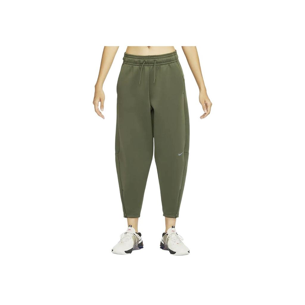 Nike Dri-Fit Solid High-Waisted Drawstring Cropped Knit Joggers Women Joggers Khaki-Green FB5429-325