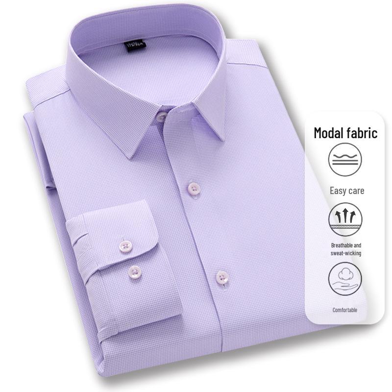 Men's Professional Striped Modal Long-Sleeve Shirt, Non-Iron, Casual Business Wear for Spring and Autumn