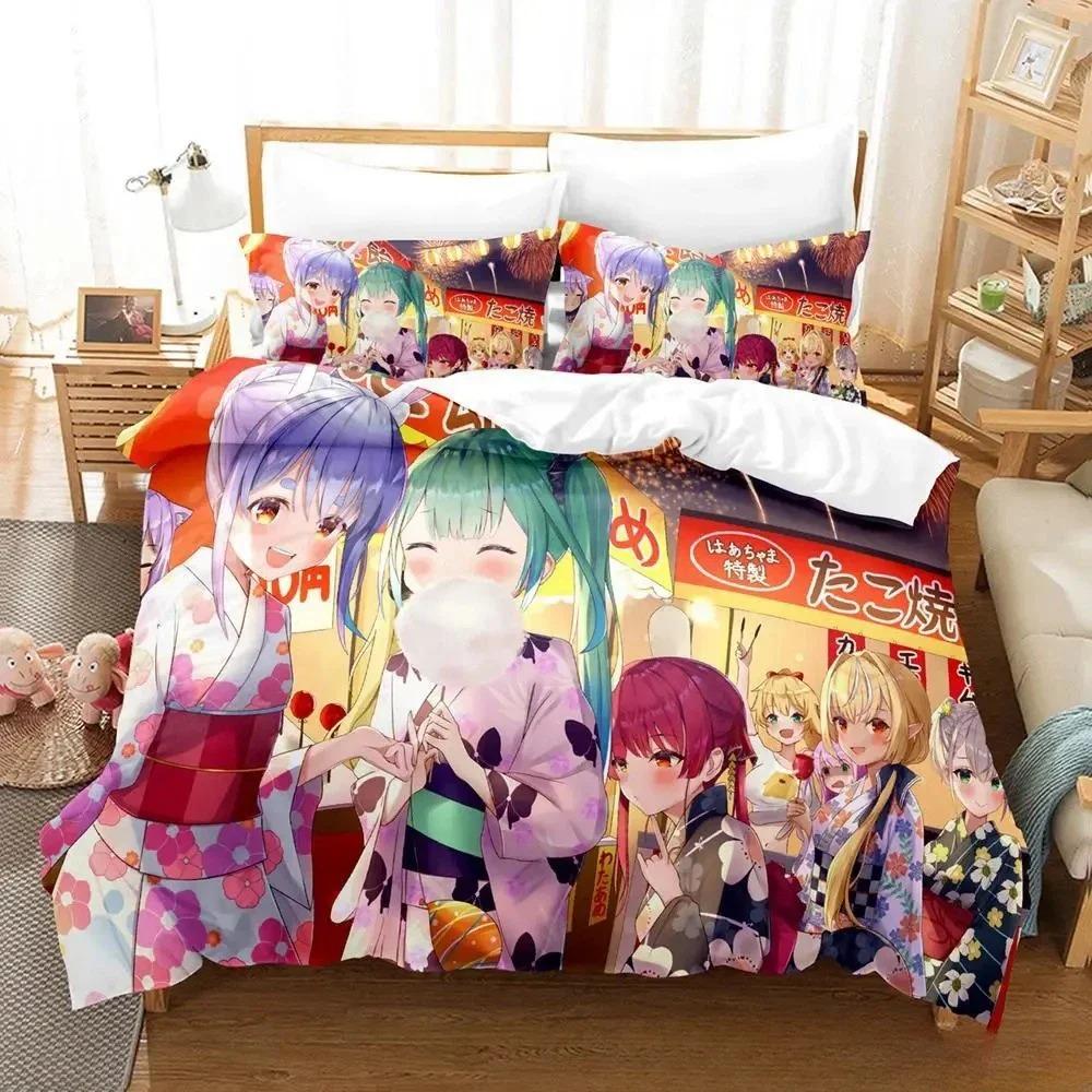 Kawaii Akai Haato Zestaw Pościeli Pojedynczy Bliźniak Pełny Queen King Size Zestaw na Łóżko Sypialnia dla Dorosłych Dzieci Zestawy Poszewek na Kołdrę z Nadrukiem 3D Łóżko Anime