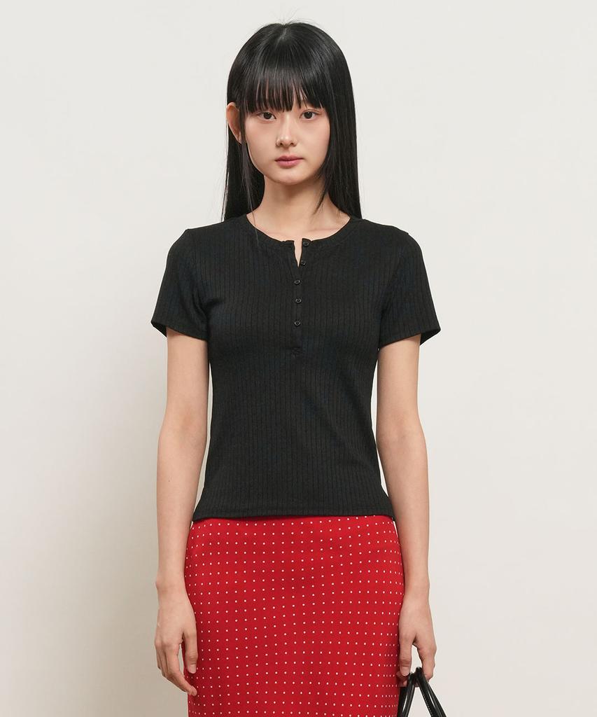 GENERALIDEA Punched Ribbed Henley Neck T-Shirt [Black] / Gf2Lts525