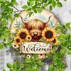 Welcome Sign High Cow Sunflower Vintage Metal Wall Art Decor Gift
