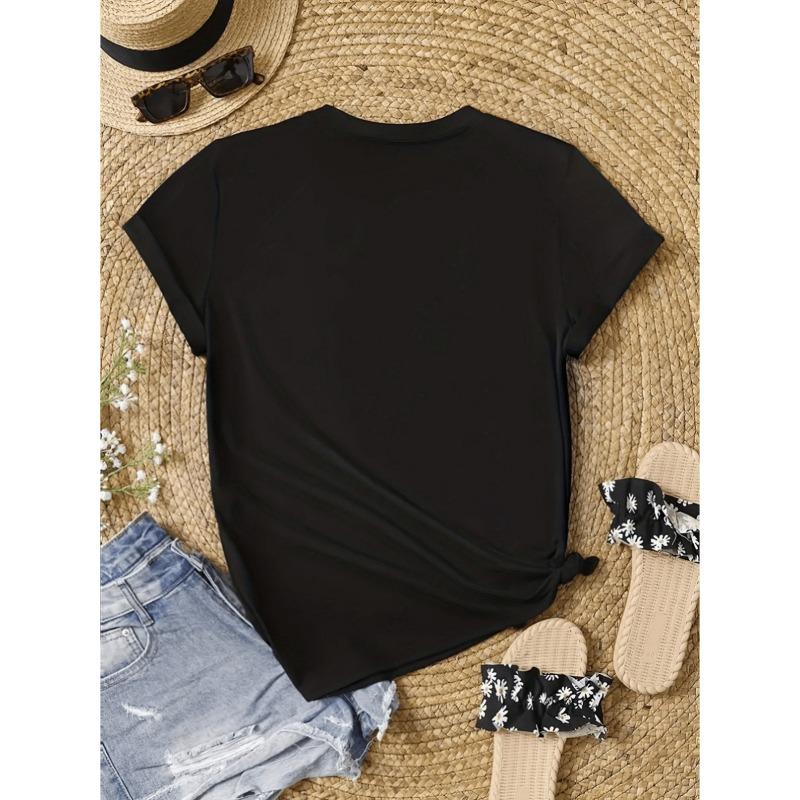 Womens Red Rose Heart Print T Shirt Black Round Neck Short Sleeve Valentine's Day Romantic Casual Top All Season Comfortable Machine