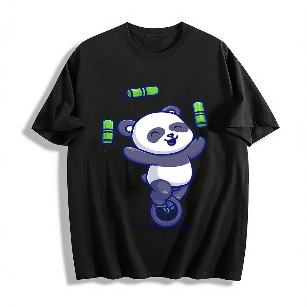Cute Panda Juggling Bamboo Unicycle Print Casual Unisex T-Shirt Pure cotton T-shirt XXS