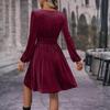 Women's Fashionable Solid Color Long Sleeved V Neck Pullover Casual Dress