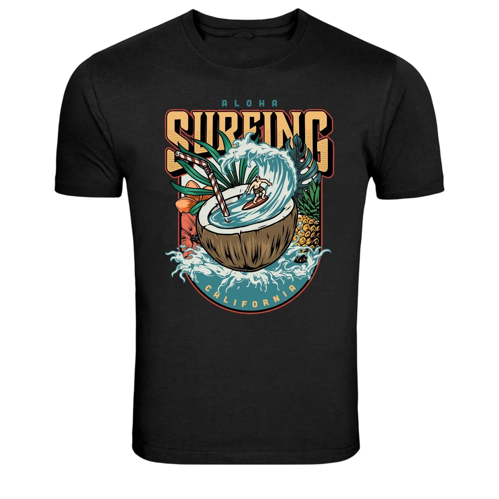 Aloha Surfing Coconut Wave California Surf Graphic Tee L