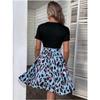 New Fashion Leopard Print Splicing Short Sleeved Dress Elegant O Neck Slim Fit A-line Party Short Dresses Lace-up Elegant Loose Streetwear Clothing