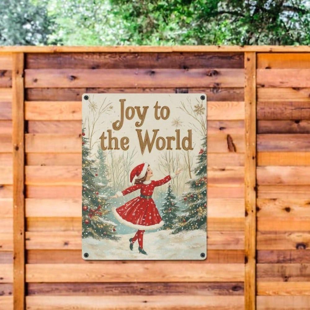 Vintage Christmas Tin Wall Sign Retro Farmhouse Decor Metal Art Joy Holiday