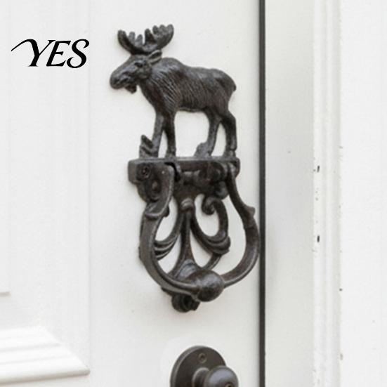 European Style Door Knocker Vintage Cast Iron Elk Knocker, Thickened Wrought Retro Wall Decor with Multi-use Hardware Carved Base, Pre-Drilled