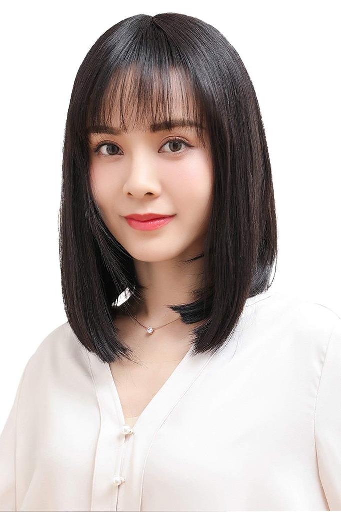YOYO Full Human Bob Medical with Harajuku Smaller Straight Bangs Wig, 100% Hair, Ultra-Realistic Whorl, Hand-Tie Wig, Women's, Wig, Semi-Long, Bangs,