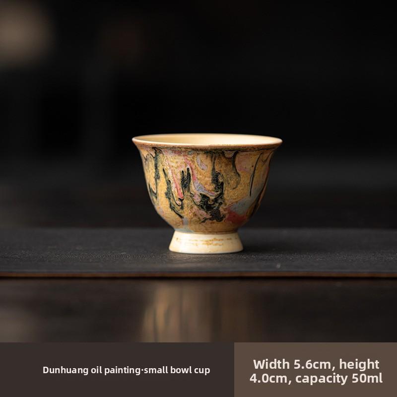 Dunhuang oil painting handmade firewood burning teacup personal special retro master cup tea cup high-end ceramic cup gift