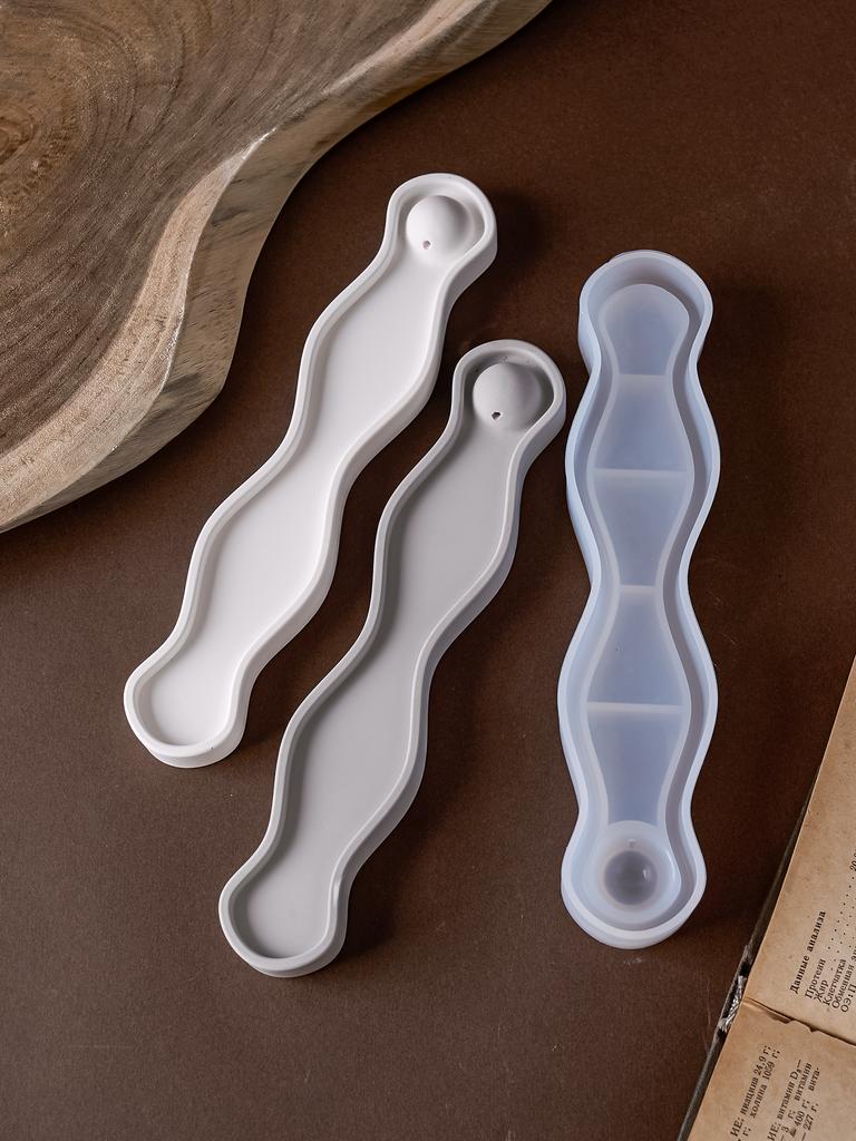 DIY Wave Long Incense Insert Tray Silicone Mold DIY Gypsum Plaster Incense Holder Tray Cement Concrete Clay Molds Home Decor
