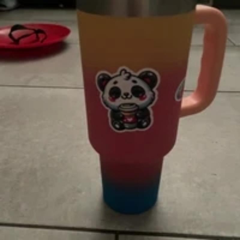 Cute Panda Bear with Coffee Sticker Durable for Laptop, Car, Luggage, Skateboard & More - Perfect for Teens, Adults, Creative Decor & Gifting