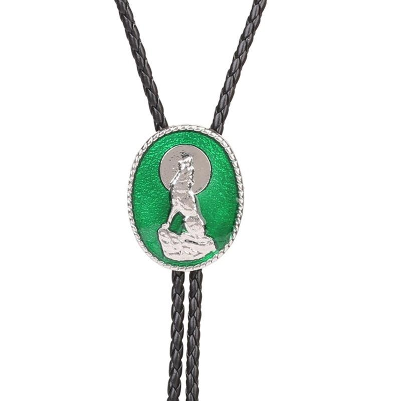 Metal Wolf Bolo Tie Wolf Necktie for Shirt Jeans Western Necklace Braided Shoestring Necktie Bolo Tie
