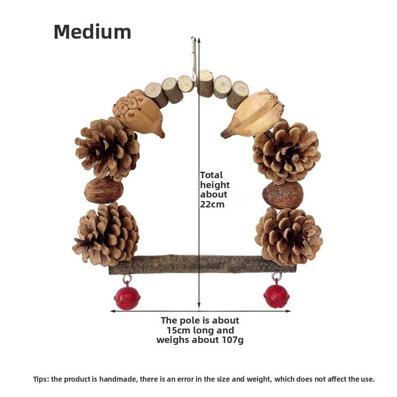 Wooden Parrot Swing, Log Bird Standing Pole Play, Grinding Mouth Mountain Pineapple Pinecone Nut Chewing String Parrot Toys