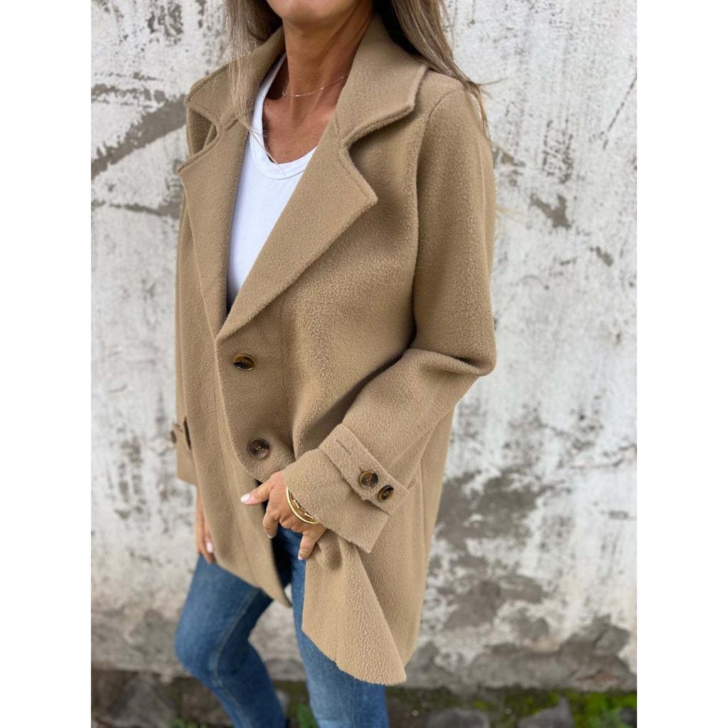 2025 Autumn Winter New Women's Wool Blend Coat Casual Loose Lapel Fake Pocket Cardigan for Europe America