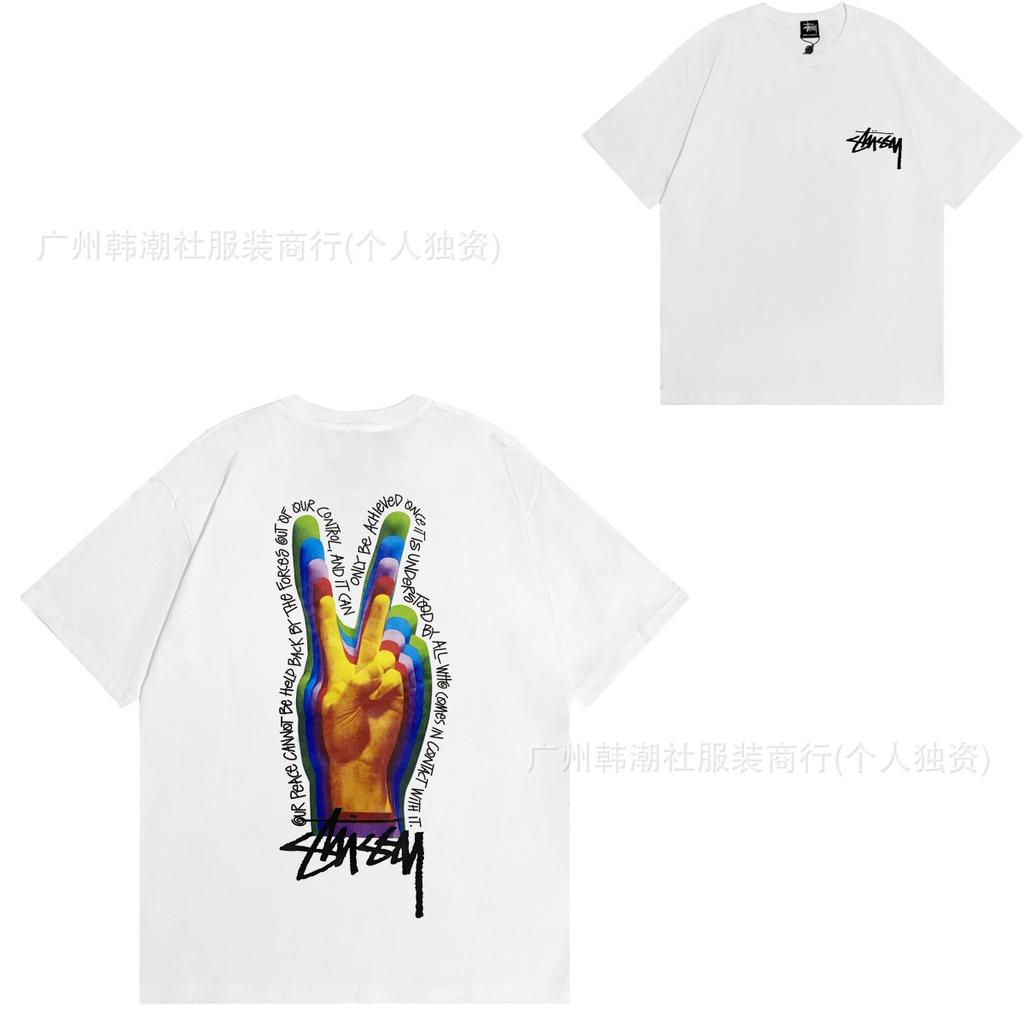 [2] American trendy brand short-sleeved t-shirt black and white collection printed short-sleeved t-shirt casual couple men and women of the same style