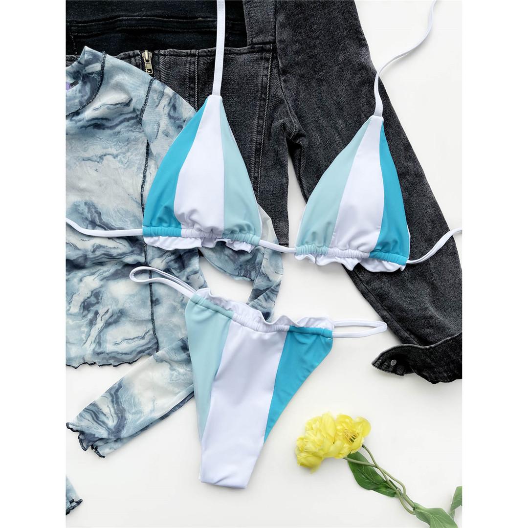 

Сексуальное бикини с лямкой на шее и оборками, женские купальники, женский купальник, комплект бикини из двух частей, купальный костюм для плавания L синий