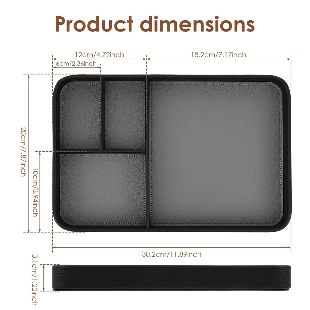4-Compartment Storage Tray Stylish PU Leather Tray Multipurpose Bedside Desk Holder Decorative Entryway Tray for Phone Key Watch