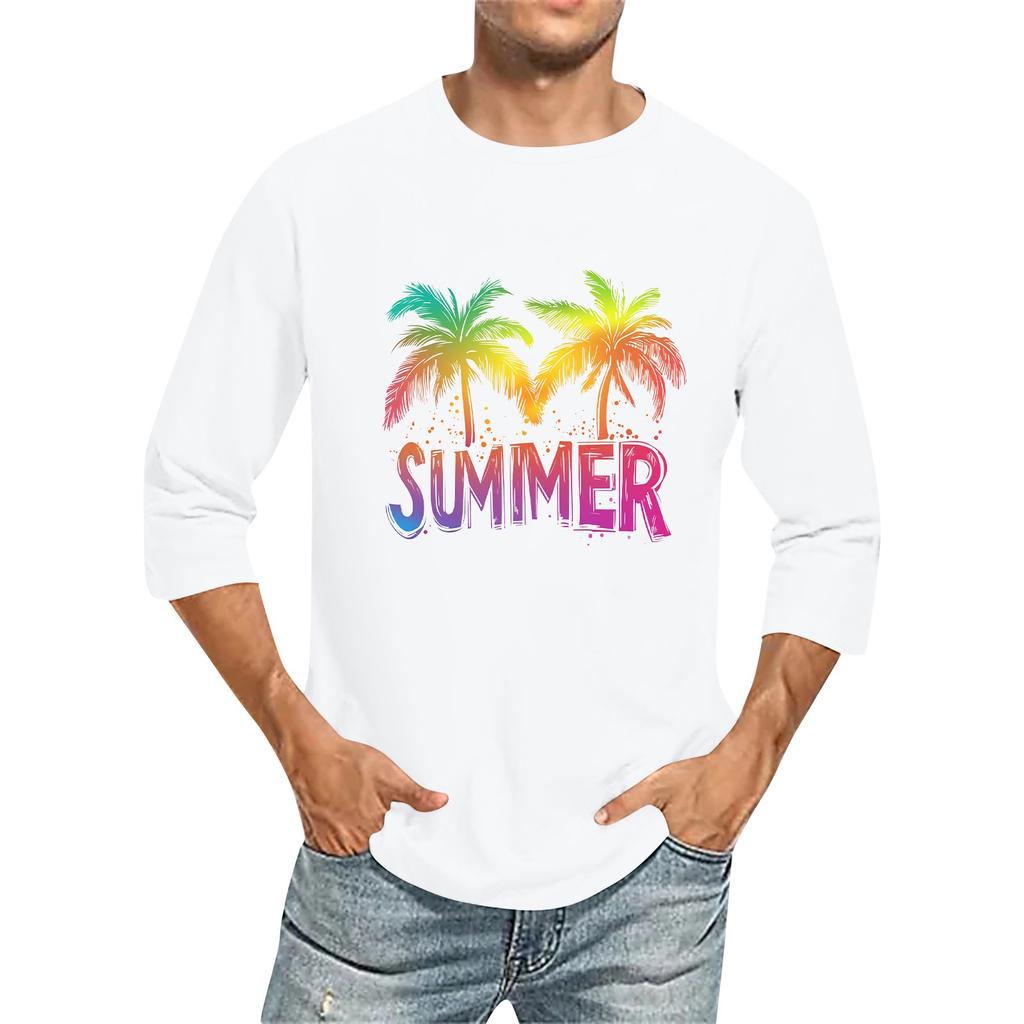 Męski kolorowy top T-shirt z okrągłym dekoltem i rękawem 3/4