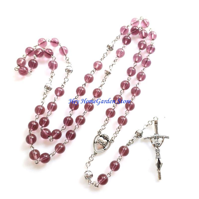 652F Vintage- Beads Jesus Christ Crucifix for Cross Rosary Pendant Necklace Alloy & Gllass Made- Charm Pendant for Wome