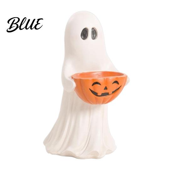 Small Figurines for Bedroom Resin Ghost Statue with Pumpkin Candy Bowl Halloween Table Decor Decorations Cute Desktop Organizer Living Room