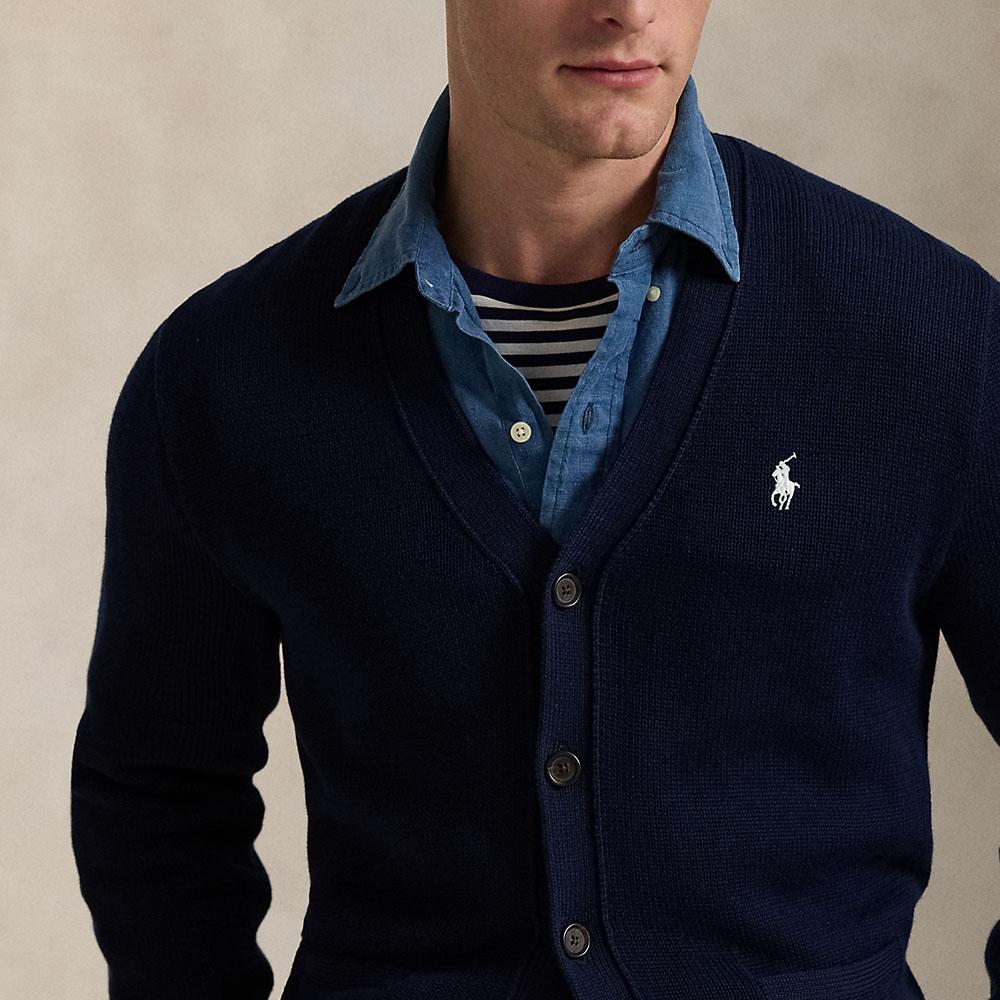Polo Ralph Lauren Logo Embroidered V-Neck Single-Breasted Long Sleeve Knit Sweater Men Sweater Blue MNPOSWE16822195-999