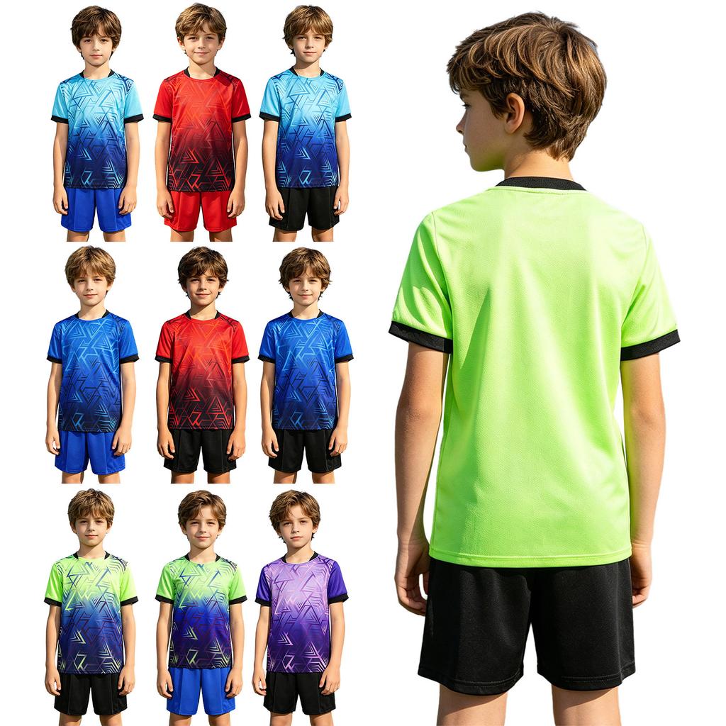 Sportanzug für Kinder und Jungen, Fußball-Outfits, stilvolles bedrucktes Kurzarm-T-Shirt mit Shorts, 2-teiliges Activewear-Set, Basketball-Lauf-Trainingsanzug-Outfit